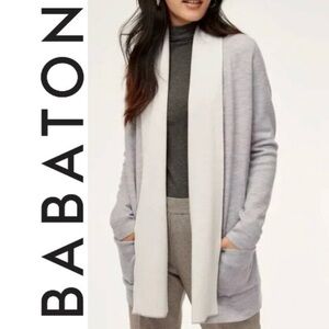 Babaton Beekmen Grey Merino Wool Open Shawl Cardigan Sz-S Hygge Academia Preppy